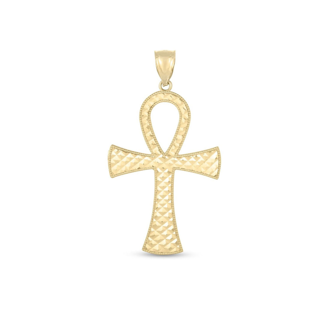 Colgante Ankh texturizado de alto brillo en oro amarillo de 14 k