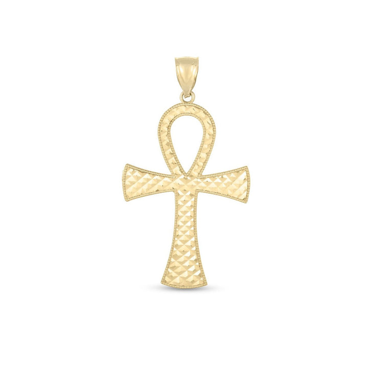Colgante Ankh texturizado de alto brillo en oro amarillo de 14 k