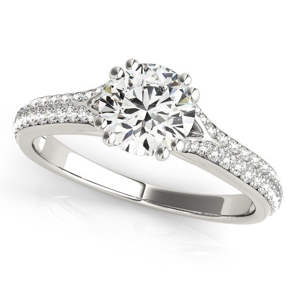 Anillo de compromiso de oro blanco de 14 k con diamantes de varias filas y doble punta (1 1/8 ct)
