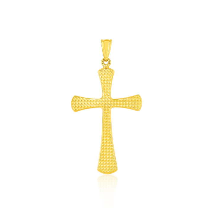 Colgante de cruz de oro amarillo de 14 k con textura de cuentas