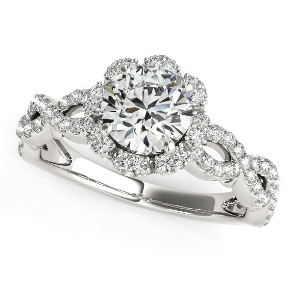 Anillo de compromiso de diamantes con cuerpo dividido y motivo floral en oro blanco de 14 k (1 5/8 cts)