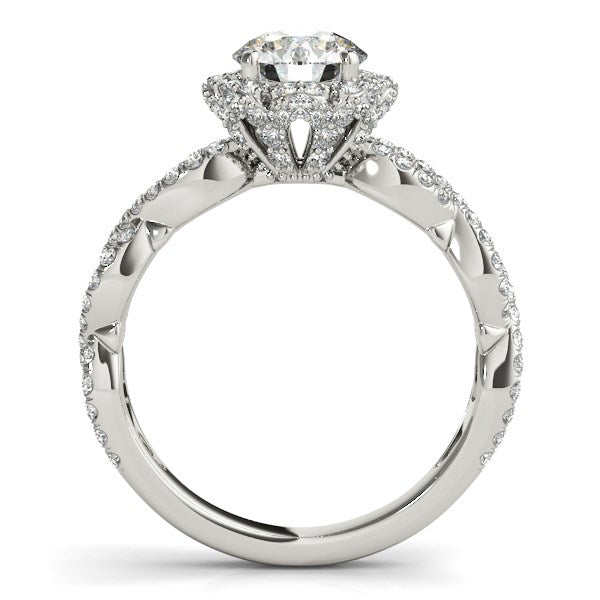 Anillo de compromiso de diamantes con cuerpo dividido y motivo floral en oro blanco de 14 k (1 5/8 cts)
