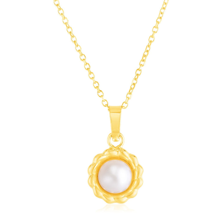 Collar de flores con perla en oro amarillo de 14 k