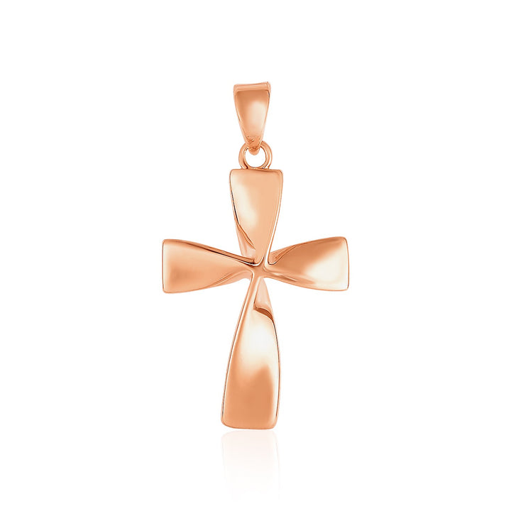 Colgante de cruz plana torcida en oro rosa de 14 k