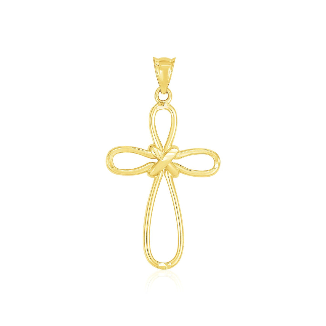 Colgante de cruz estilo nudo en forma de bucle en oro amarillo de 14 k