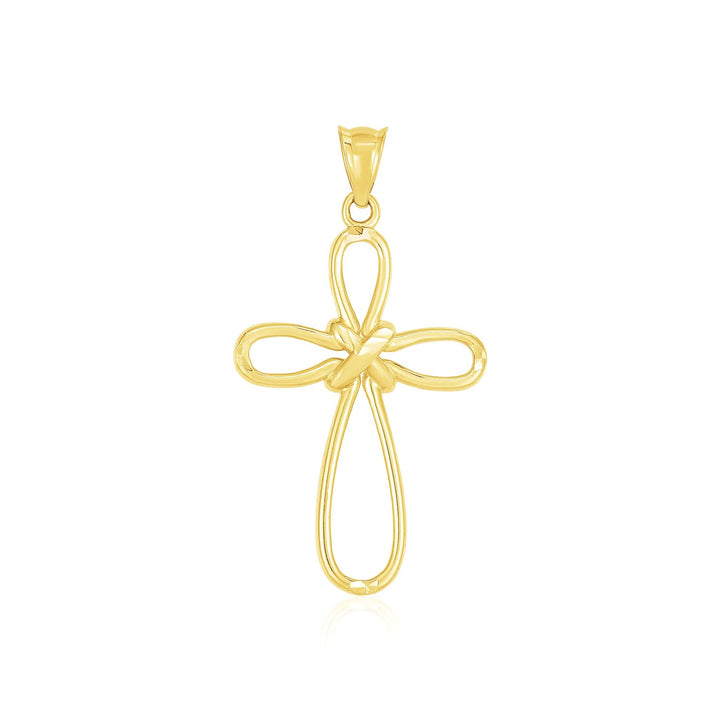 Colgante de cruz estilo nudo en forma de bucle en oro amarillo de 14 k