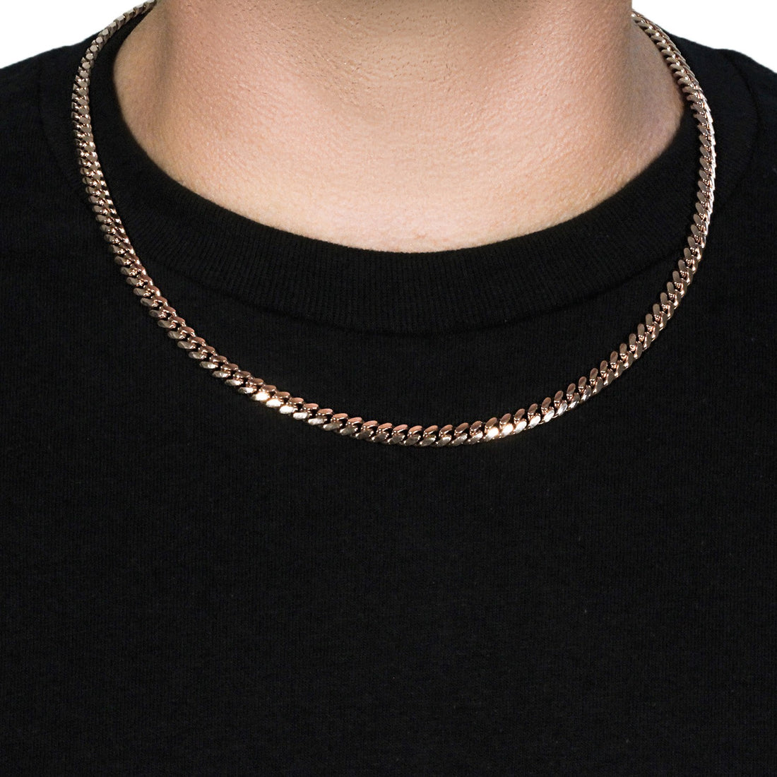 Cadena cubana sólida clásica de Miami en oro rosa de 14 k (6,10 mm)