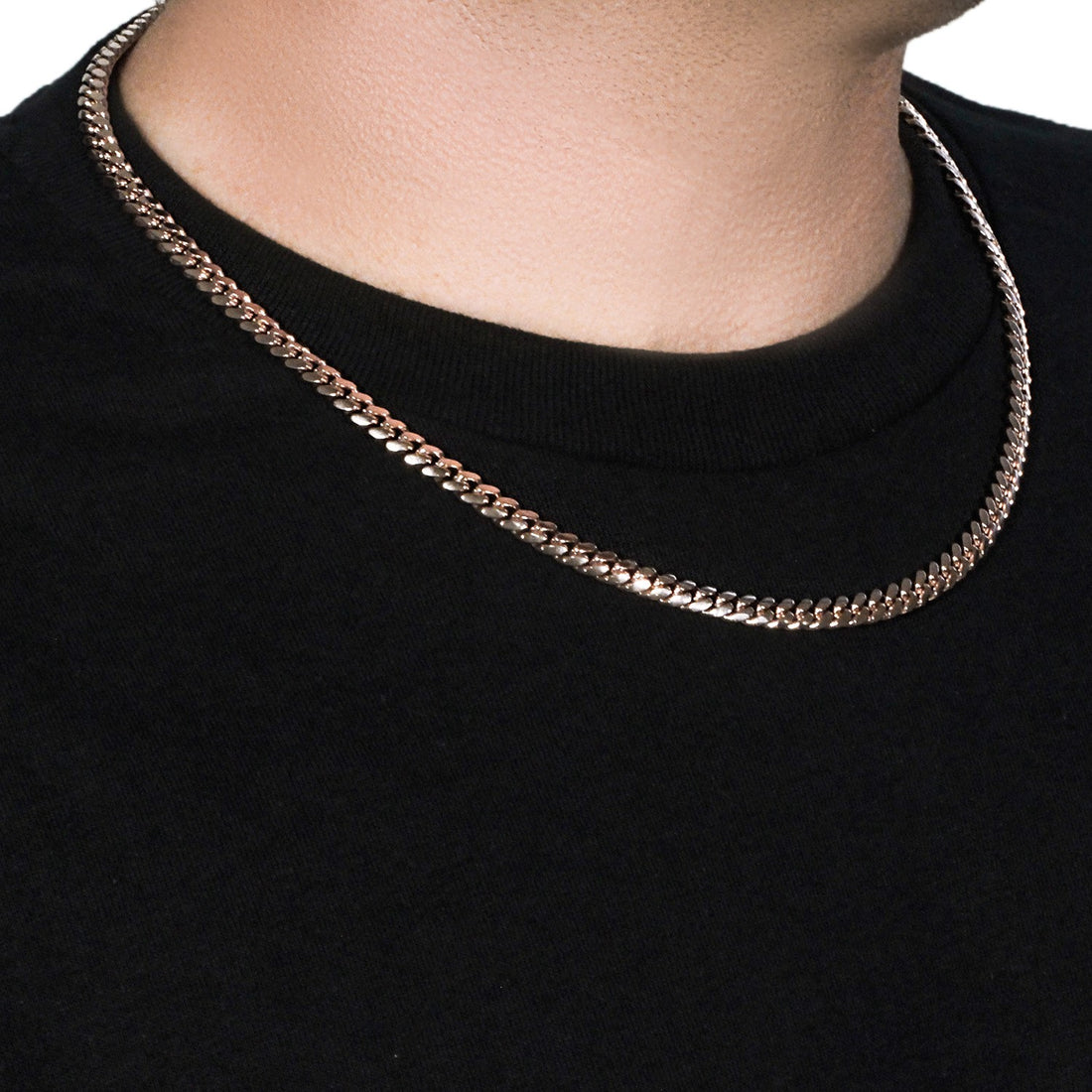 Cadena cubana sólida clásica de Miami en oro rosa de 14 k (6,10 mm)