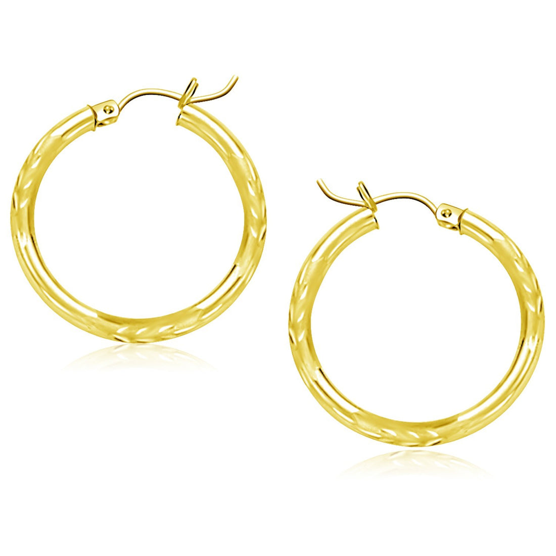 Aros de oro amarillo de 10 k con corte de diamante (3 x 25 mm)