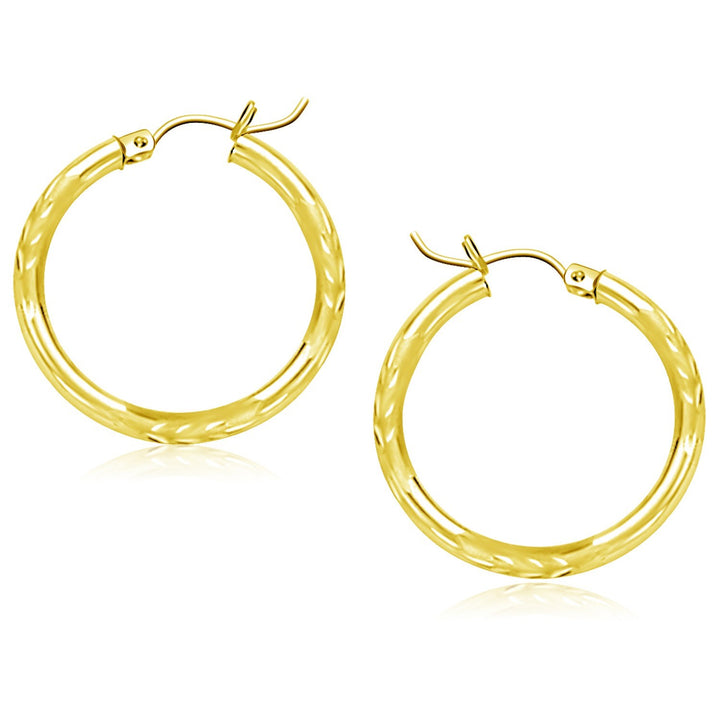 Aros de oro amarillo de 10 k con corte de diamante (3 x 25 mm)