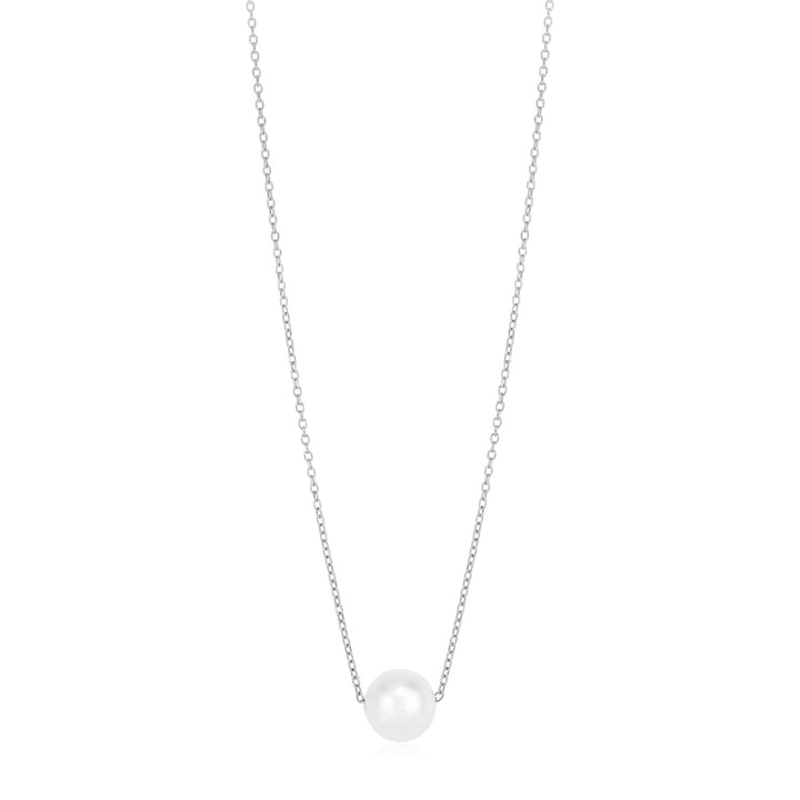 14k White Gold Pearl Solitaire Necklace