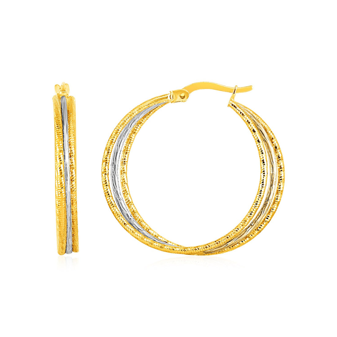 Aros texturizados de tres piezas en oro amarillo y blanco de 14 k