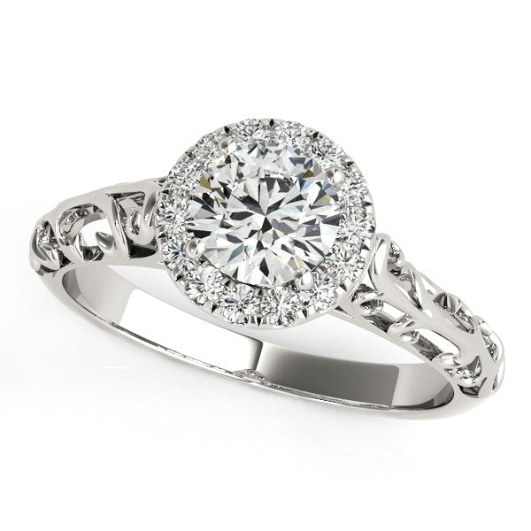 Anillo de compromiso de oro blanco de 14 k con halo de diamantes redondos estilo antiguo (5/8 ct)