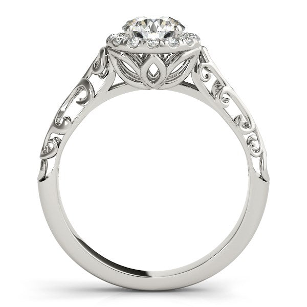 Anillo de compromiso de oro blanco de 14 k con halo de diamantes redondos estilo antiguo (5/8 ct)