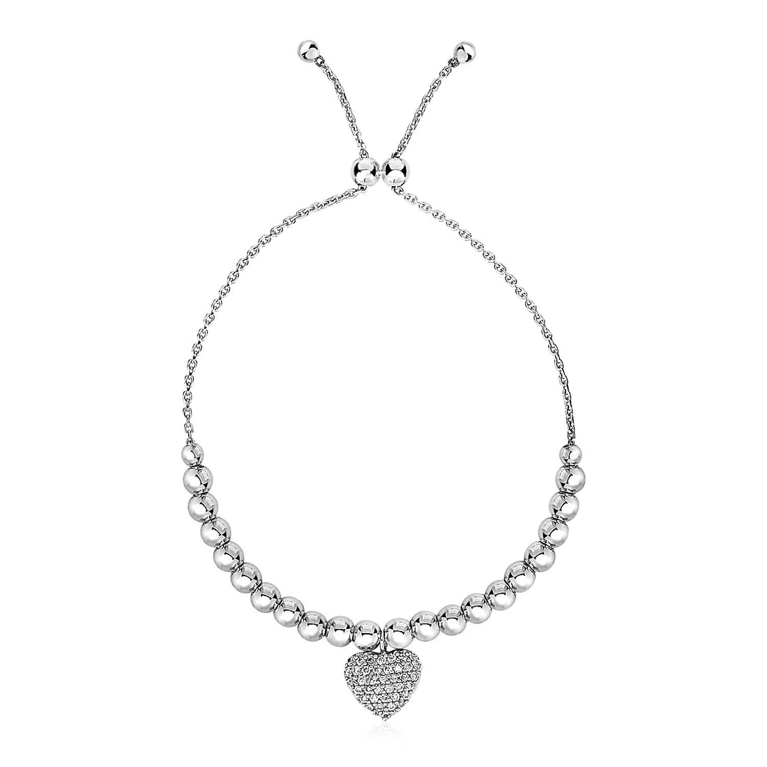Pulsera ajustable de cuentas con dije redondo y circonitas cúbicas en plata de ley