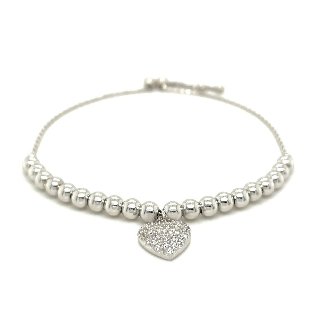 Pulsera ajustable de cuentas con dije redondo y circonitas cúbicas en plata de ley