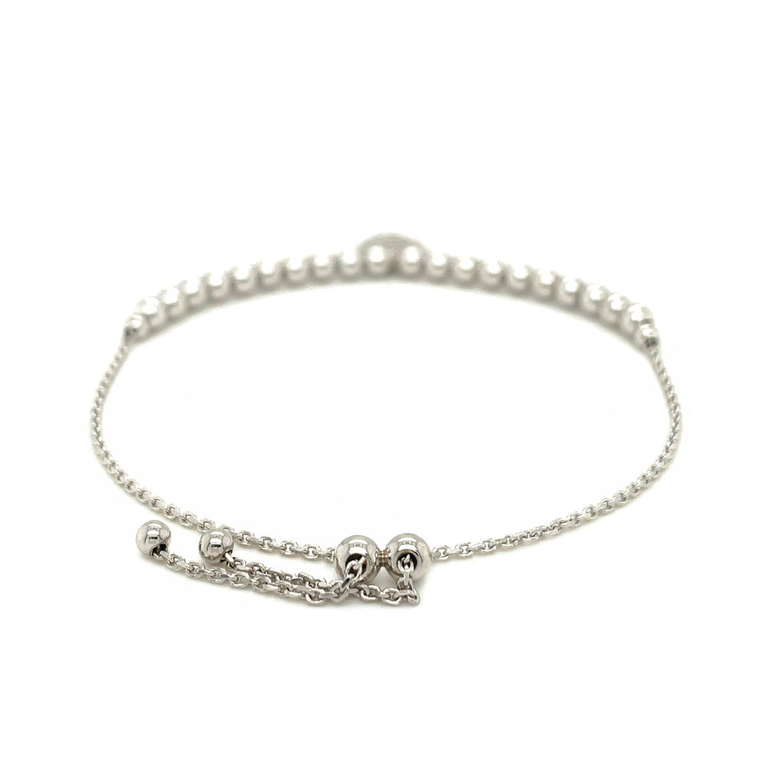Pulsera ajustable de cuentas con dije redondo y circonitas cúbicas en plata de ley