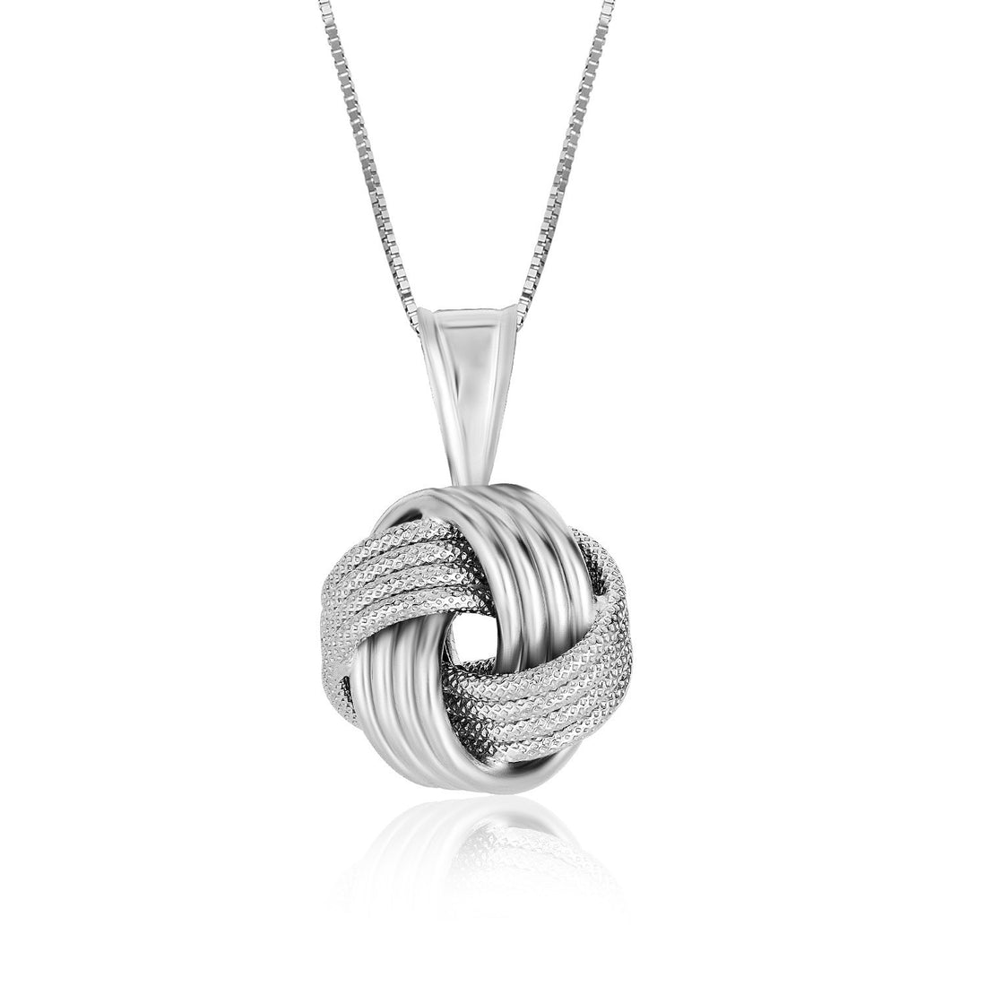 Colgante de plata de ley con diseño de nudo de amor con textura de cresta