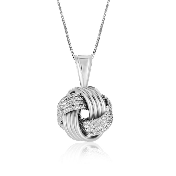 Colgante de plata de ley con diseño de nudo de amor con textura de cresta