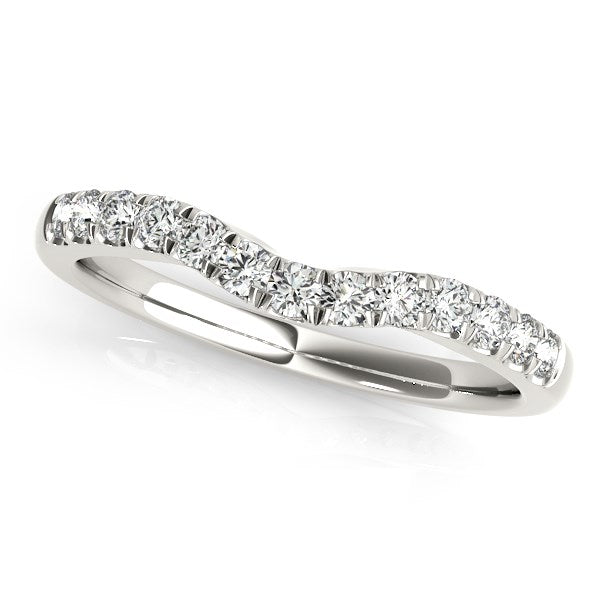 Alianza de boda de oro blanco de 14 k con diseño curvo de diamantes (1/4 ct)
