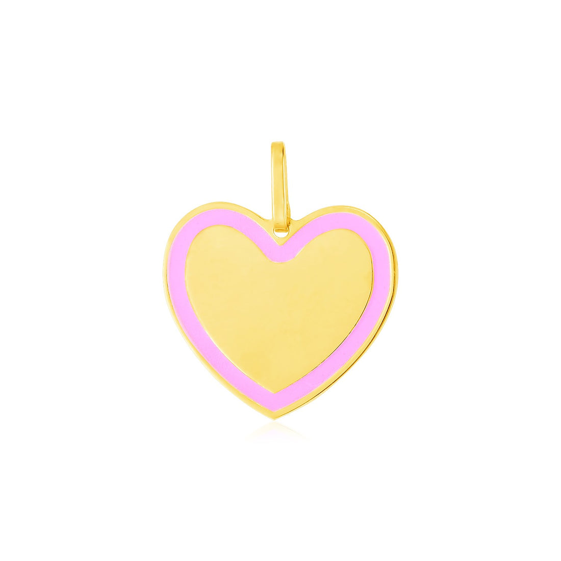 Colgante de corazón de oro amarillo de 14 k y esmalte rosa
