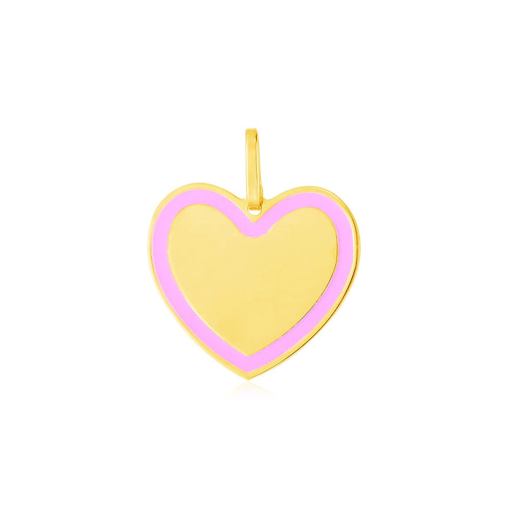 Colgante de corazón de oro amarillo de 14 k y esmalte rosa