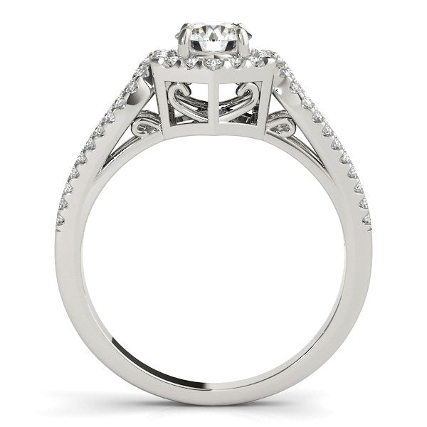 Anillo de compromiso de diamantes en oro blanco de 14 k con borde de halo hexagonal (7/8 cts)