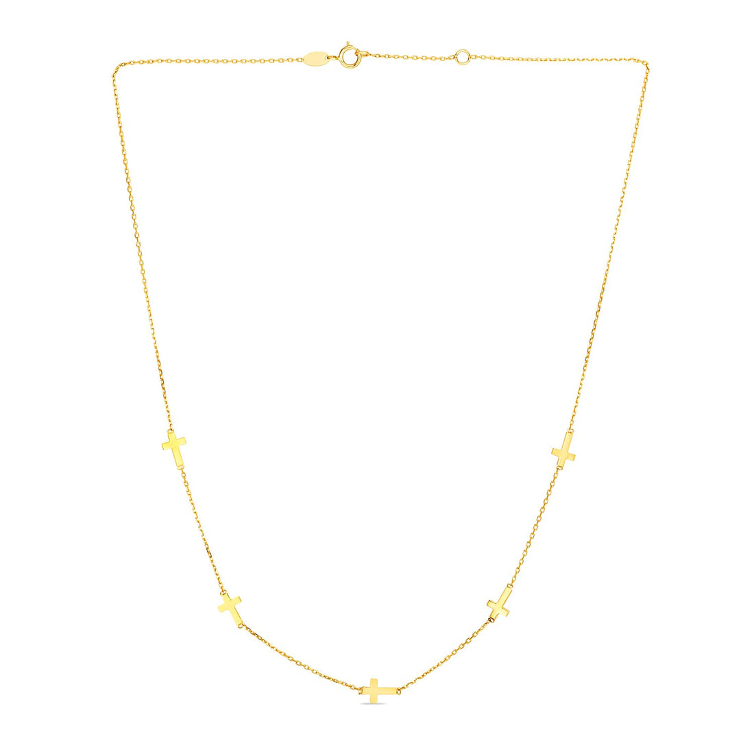 Collar de cadena de oro amarillo de 14 k con estaciones de cruces