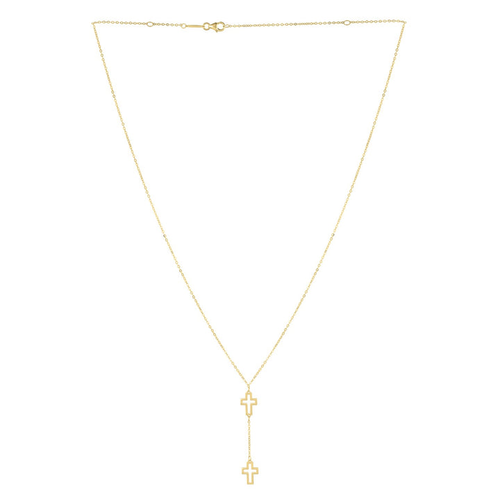 Double Cross Drop Necklace in 14K Yellow Gold