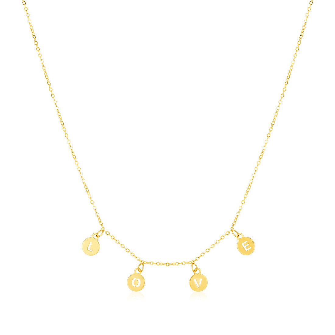 Collar Love de oro amarillo de 14 k con gotas circulares