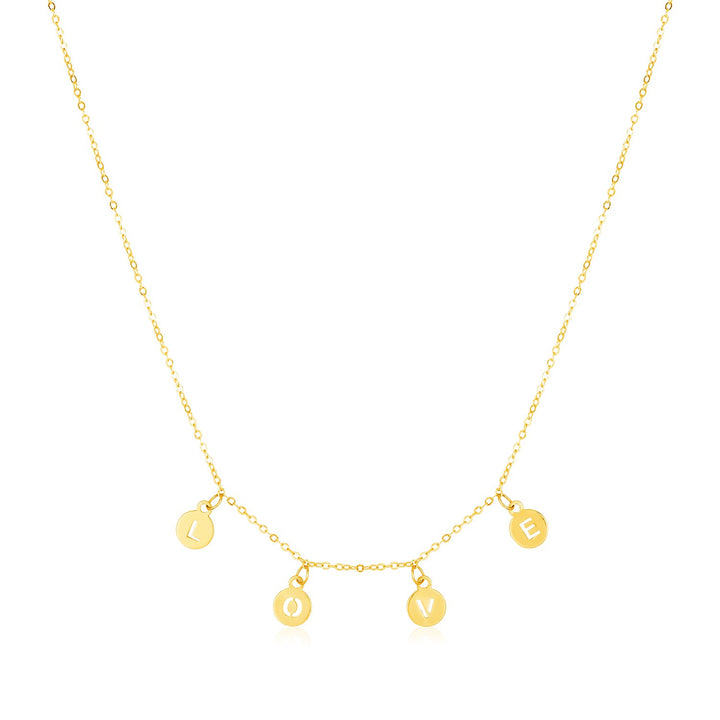Collar Love de oro amarillo de 14 k con gotas circulares