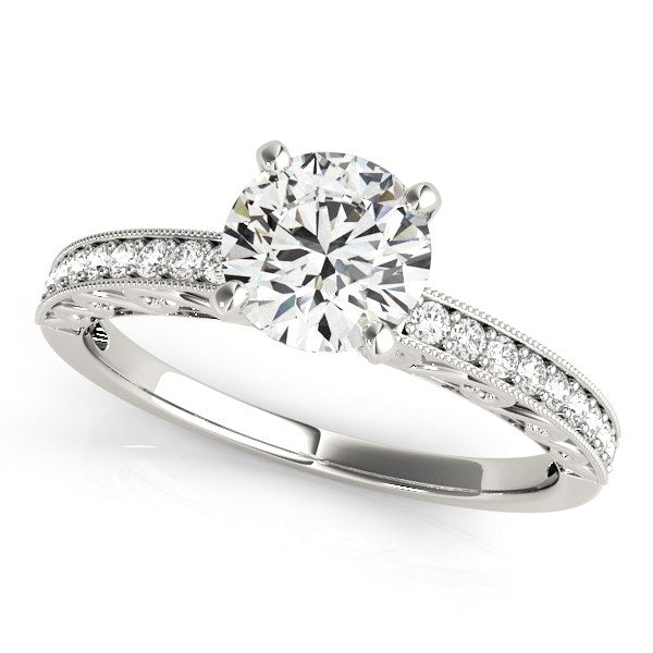 Anillo de compromiso de diamantes estilo antiguo en oro blanco de 14 k (1 1/8 ct)