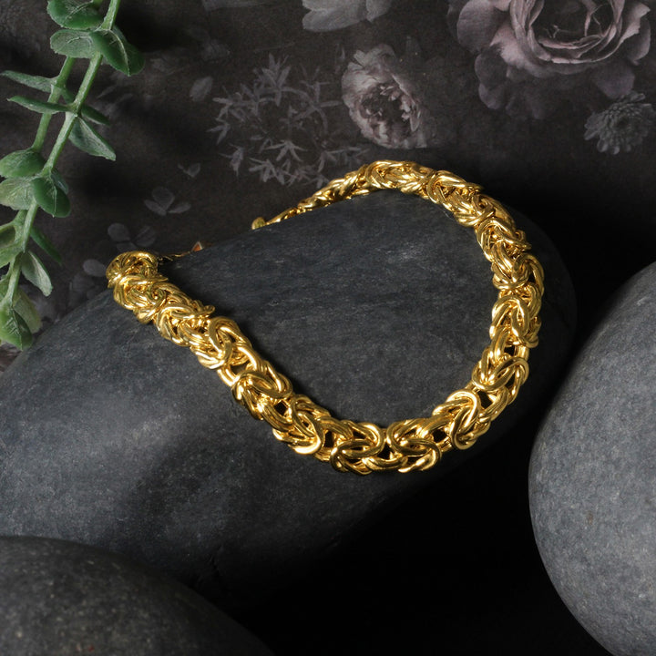 Pulsera de cadena con diseño bizantino en oro amarillo de 10 k (7,00 mm)