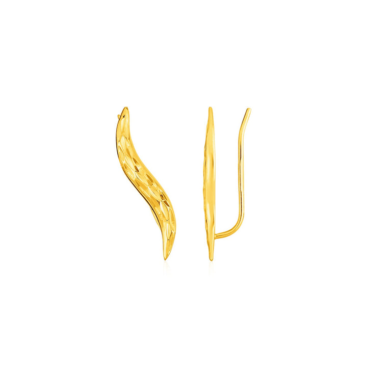 Pendientes trepadores de hojas texturizadas en oro amarillo de 14 k