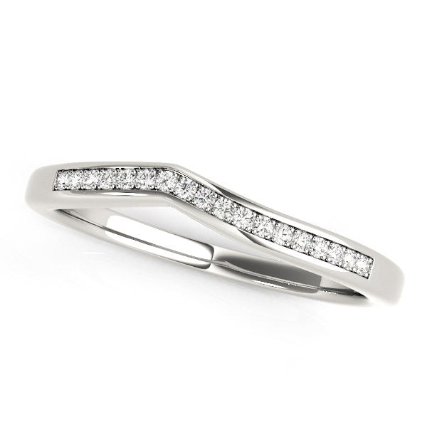 Alianza de bodas de oro blanco de 14 k con diamantes de diseño curvo moderno (1/10 cttw)
