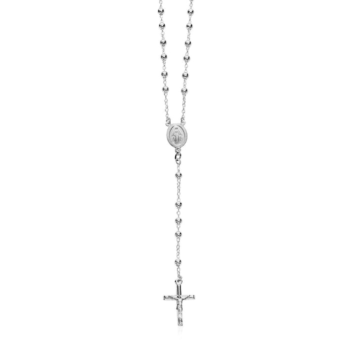 Cadena de rosario y collar de cuentas pulidas en plata de ley