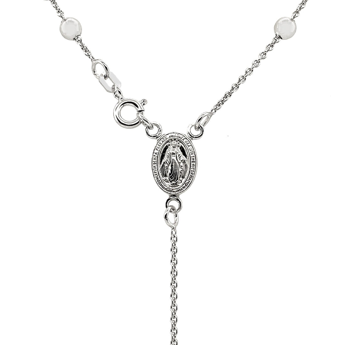 Cadena de rosario y collar de cuentas pulidas en plata de ley