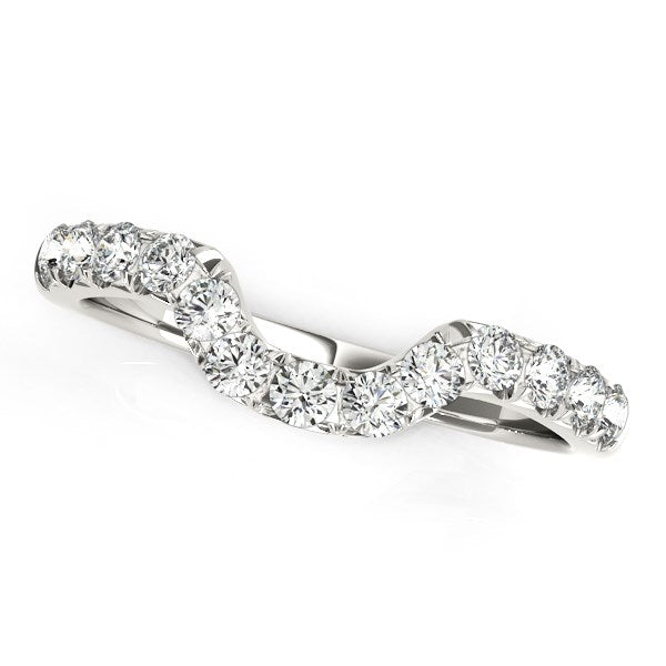 Anillo de bodas de oro blanco de 14 k con diseño curvo y pavé de diamantes (1/6 ct)