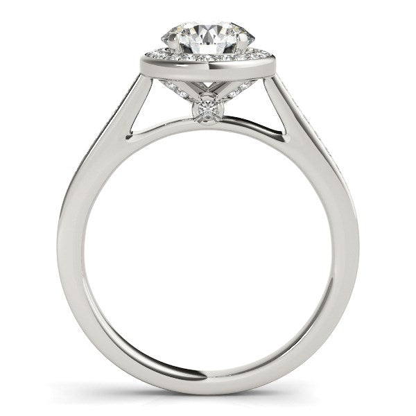 Anillo de compromiso de oro blanco de 14 k con halo de diamantes redondos (1 1/4 ct)