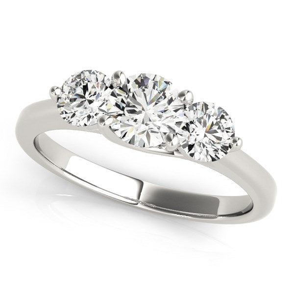 Anillo de compromiso clásico de oro blanco de 14 k con 3 diamantes redondos (1 ct)