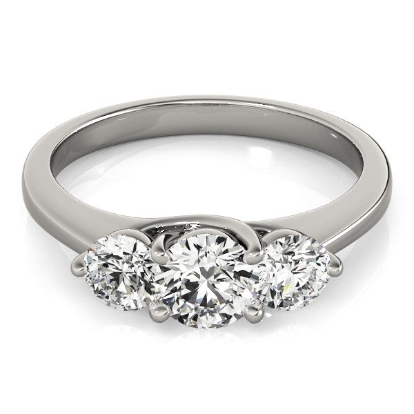 Anillo de compromiso clásico de oro blanco de 14 k con 3 diamantes redondos (1 ct)