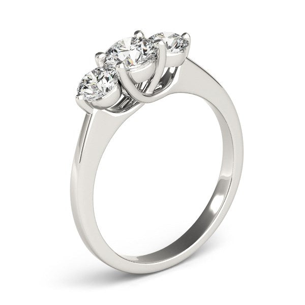 Anillo de compromiso clásico de oro blanco de 14 k con 3 diamantes redondos (1 ct)