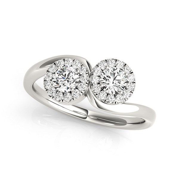 Anillo de oro blanco de 14 k con halo de diamantes redondos de dos piedras (3/8 ct)
