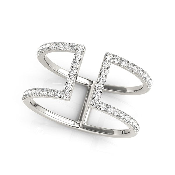 Anillo de diamantes de estilo moderno de doble banda en oro blanco de 14 k (1/2 ct)