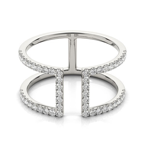 Anillo de diamantes de estilo moderno de doble banda en oro blanco de 14 k (1/2 ct)