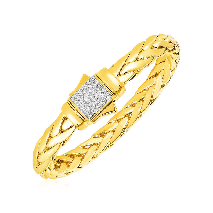Pulsera de cuerda tejida con cierre de diamantes en oro amarillo de 14 k