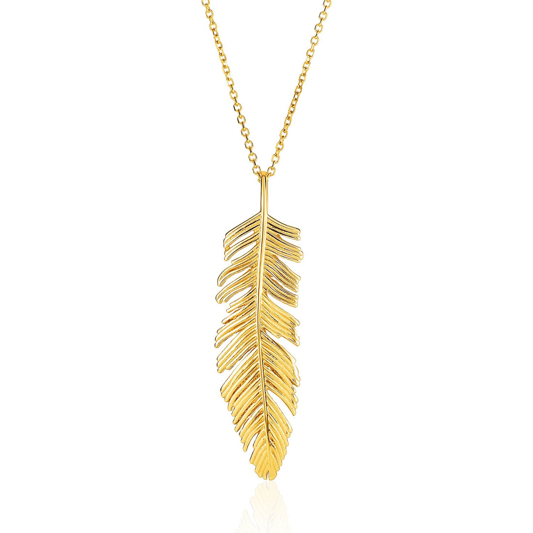 Colgante de oro amarillo de 14 k con pluma texturizada