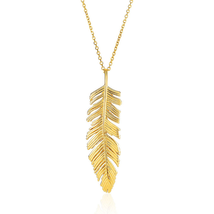 Colgante de oro amarillo de 14 k con pluma texturizada