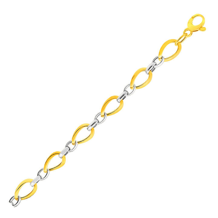 Pulsera de cadena ovalada retorcida en oro bicolor de 14 k (7,40 mm)