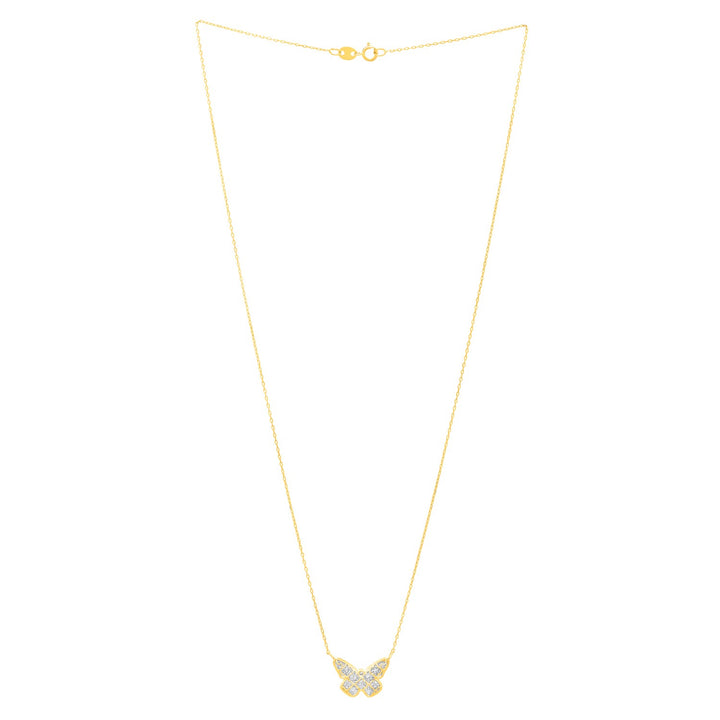 Checkered Butterfly Necklace in 14K Yellow Gold